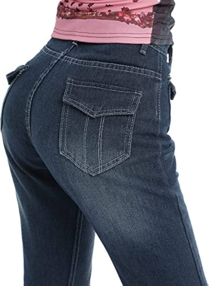 Amazon.co.jp: 女性 Y2K ローウエストパンツワイドレッグデニム