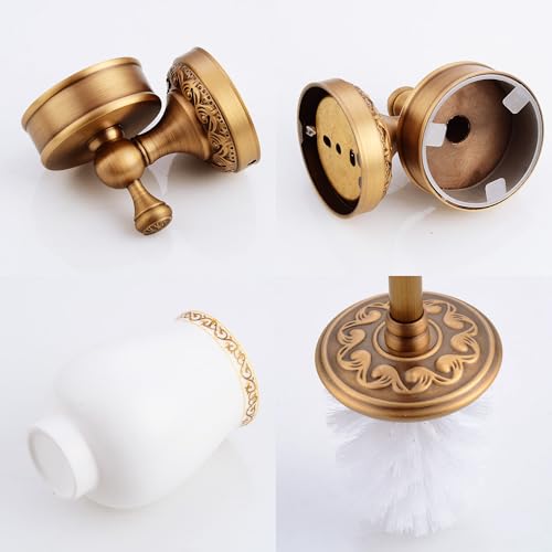 Image of Wall Mounted Bathroom Toilet Brushed Holder Set, Antique Brass Pattern Carving,Brushed Bronze