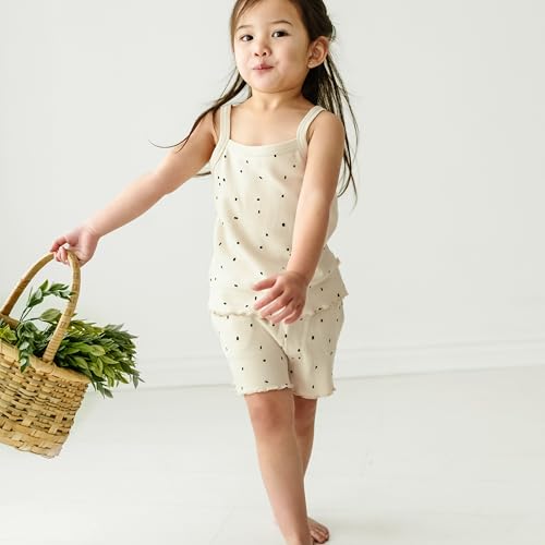 Image of MakeMake Organics GOTS Certified Organic Cotton Baby Kids Toddler Girl Top and Short Outfit Set - Pixie Dots, 3-4 Years