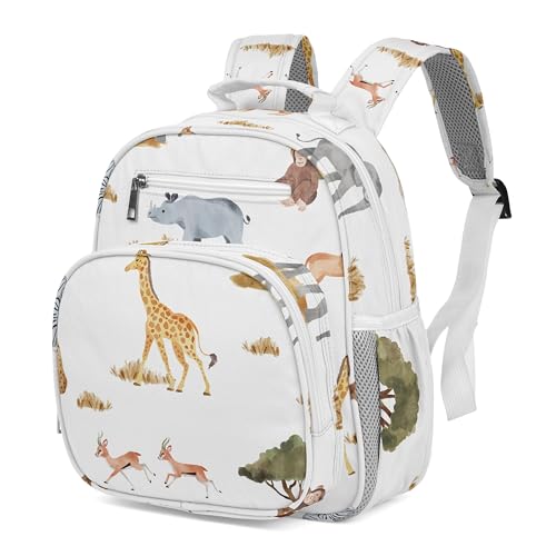 Sweet Jojo Designs Toddler Backpack (Jungle Animals) for Girls/Boys, Kids Mini Backpacks for School, Travel, Day Care, Preschool, & Kindergarten Small Bookbag, Daycare Essentials (Boho Wildlife, Lion)