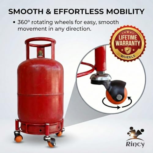 Image of Rincy 2 Pic Red Heavy Colour Heavy Unbreakable Wheels Durable Steel LPG Gas cylinder Trolley With Heavy Wheels Gas Trolley | Steel Cylinder Trolley with Wheels Heavy Duty (5 Year Wheels Warrenty)