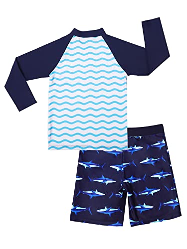 Miyang Boys Swimsuit Rash Guard Toddler Kids Long Sleeve Shark Two Piece Navy Blue Tag Size 5T=4-5 Year #TOP1