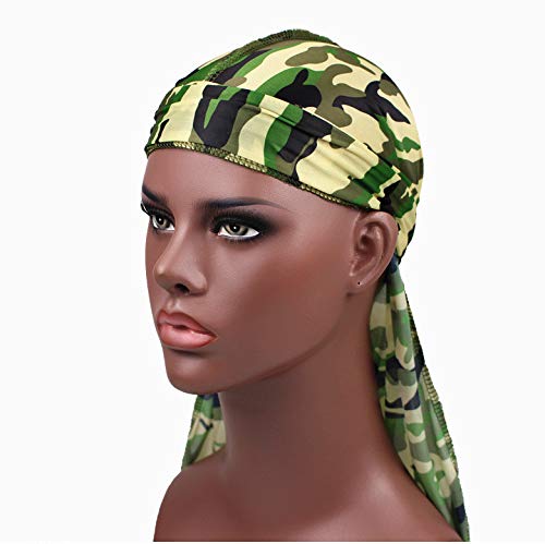 Miniatura 7 de Paquete de 3 piezas de durags sedosos de camuflaje para hombre de satén Doo Rag (A-Camo 3PK), A-camo 3pk
