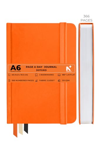 Image of NEORAH -A6 DOTTED | 368 Pages - 110 Gsm | PAGE A DAY JOURNAL (14.8 X 10.5 cm)-Hardcover Dot Grid Notebook |Back Pocket |3 Silk Book Mark - Completely HANDMADE for Journaling,writing - ORANGE
