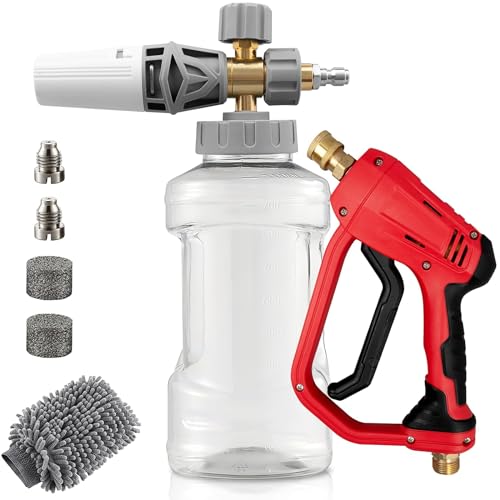 Pressure Washer Gun with 1L Foam Cannon, 1400-5000 PSI, Power Washer Gun with 3/8'' Swivel Quick Connector, Adjustable Foam Blaster, M22 and 1/4 Inch Quick Connect