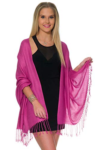 Pashmina Shawls and Wraps for Evening Dresses, Large Soft Pashmina Wedding Fuchsia Shawl