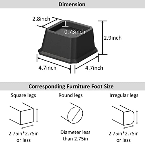 Whynonap Bed Risers 2 Inch Set Of 9, Heavy Duty Bed Elevators Lifts Up 2000 Lbs Furniture Riser For Sofa And Table, Black #TOP3