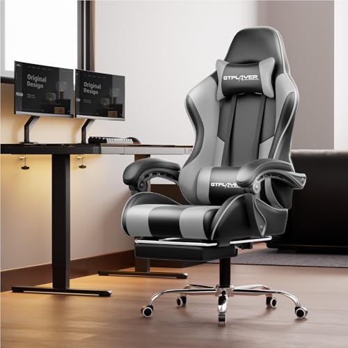 Miniatura 2 de Luckracer Silla Gaming Con Masaje Ergonómica Reposapiés Y Reposacabezas Retráctil Soporte 150 Kg Oficina Y Hogar Color Gris