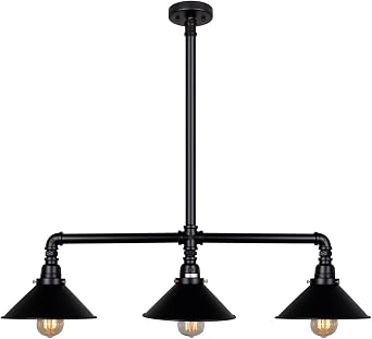 UNITARY Farmhouse Kitchen Light Fixtures, Rustic Dining Room Light Fixture with 3 E26 Bulb Sockets, Black Metal Pool Table Lights, Pendant Lights Kitchen Island, Ceiling Pendant Light Fixtures