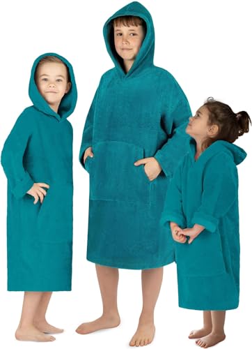 normani Kinder Badeponcho bis 13 Jahren langarm Badehandtuch - Frottee Kapuzenhandtuch Handtuch-Poncho Surferponcho f&uuml;r Jungen und M&auml;dchen Blau 6-9 Jahre
