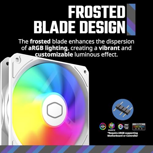 Image of Cooler Master MF120 Lite White 120mm PC Case Fan|Liquid Cooler|Air Cooler, aRGB Lighting, Dynamic PWM 1,750 RPM, Air Balance Blades, Hybrid | PBT Frame