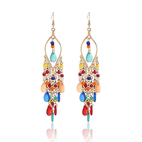 Essencedelight Crystal Beaded Tassel Earring Long Beaded Dangle Earring Fringe Hook Earring for Women Bridal Wedding2