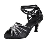 Miyoopark Zapatos de baile latino con diamantes de imitación para mujer, con puntera abierta, para bodas y fiestas, Z014 Negro, 38 EU