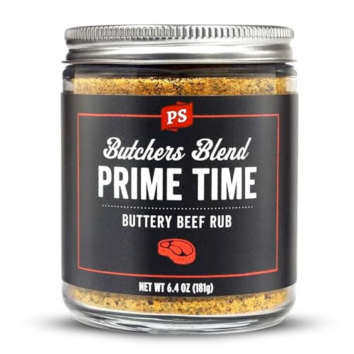 PS Seasoning Prime Time Butchers Blend - Buttery Garlic and Herb BBQ Seasoning & Beef Rub for Smoking, Grilling or Baking - Dry BBQ Rubs and Spices for Grilling Steaks, Pork, Chicken, Beef Prime Cuts