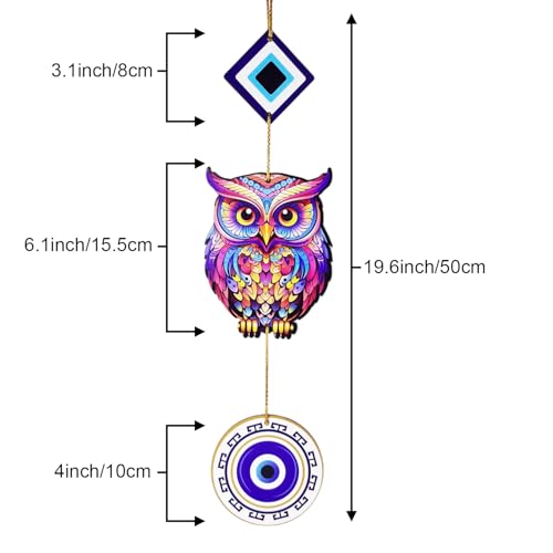 Image of ascension Owl Evil Eye Hanging for House Positive Vibes Wooden Wall Art For Wall Decor In Bedroom, Office, Kitchen Modern Artworks Wall Decor Items Door Entrance Decorative (Owl Evil Eye Hanging)