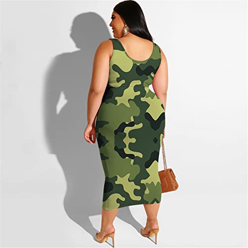 Image of Plus Size Women 2 Piece Outfits Sets Sexy Tracksuit Midi Dress,Sleeveless Tank Top Bodycon Skirts Set Casual Summer