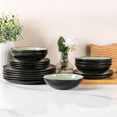 Image of AmorArc Ceramic Dinnerware Sets for 4, 12Pcs Plates and Bowls Sets Dishes | Stoneware Handmade Reactive Glaze Dinner Set, Highly Scratch Resistant | Dishwasher & Microwave Safe Dishware