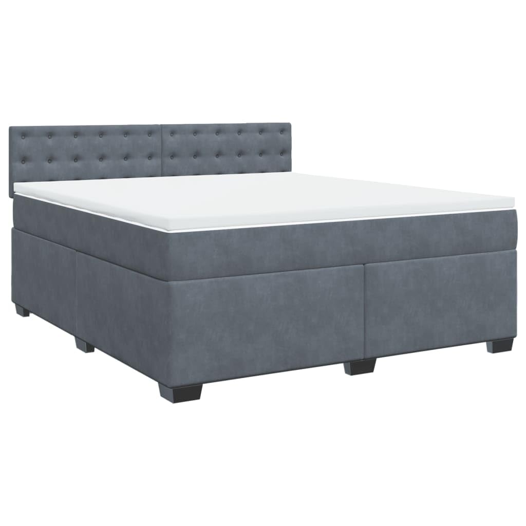 vidaXL Boxspringbett, Polsterbett Bett mit Matratze Matratzenauflage, Bettgestell mit Kopfteil Lattenrost, Doppelbett für Schlafzimmer, Dunkelgrau 180x200cm Samt