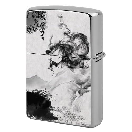 ライターケース ZIPPO/ジッポー兼用ケース 墨絵 山水 龍 美術品 ジッポライターカバー 互換性のある 軽量 おしゃれ 両面プリント メンズ レディース 贈り物