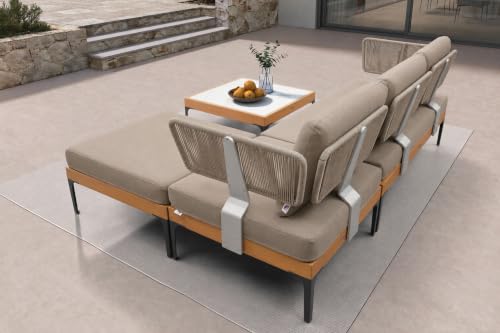 Image of PURPLE LEAF Patio Furniture Set Outdoor Sectional Sofa with Fade-Resistant Cushions Wicker L-Shaped 4 Pieces Aluminum Conversation Sets with Ottoman for Balcony Yard Garden Poolside, Taupe