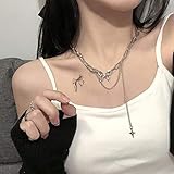 Unbekannt Kpop Harajuku Goth Hohl Schmetterling Quer Lange Quaste Punk Schlüsselbein Kette Choker Halskette Für Frauen Egirl Street Fashion Schmuck