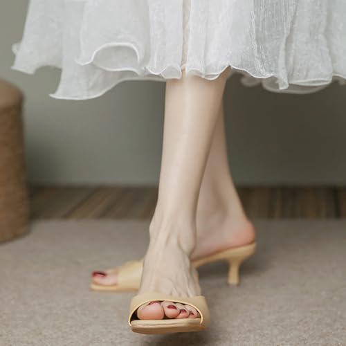 Image of Women's Square Open Toe Kitten Heel Slides Sandals Sexy One Band Slip-On Stiletto Heels Mules Casual Party Prom Dance Dress Dress