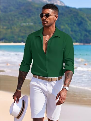 COOFANDY Men's Linen Casual Long Sleeve Shirts Button Down Summer Beach Shirt3