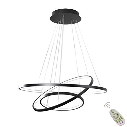 Lámpara de techo LED regulable de altura regulable, lámpara de mesa de comedor, cocina, comedor, salón, con mando a distancia, color de luz/brillo ajustable, redonda, 3 anillos
