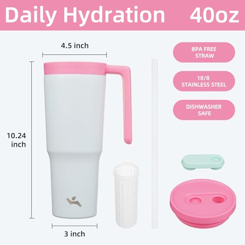 Image of Konokyo 40 oz Tumbler with Handle and Straw, Insulated Water Bottle