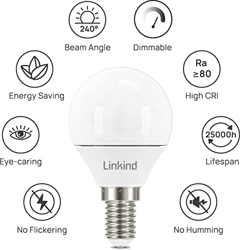 Linkind E14 Dimmable LED Golf Ball Bulb, 4.2W 40W Equivalent, 470lm Warm White 2700K, Small Edison Screw SES - Image 4