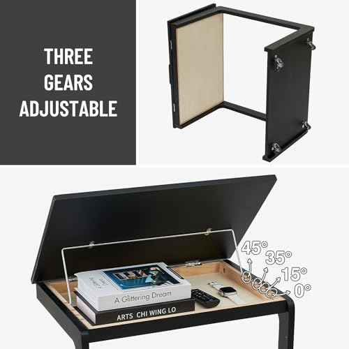 Image of Uniclinens Rolling Side Table, C Shape Couch End Table with Wheels, Mobile Wooden Sofa Tray,Movable Small Couch Desk for Bedroom Living Room, Black