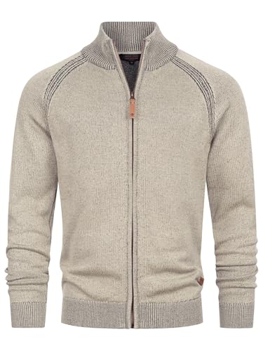 Indicode Herren INMassum Cardigan Strickjacke mit Stehkragen und Reißverschluss | Übergangsjacke aus Baumwollmix für Männer Stone M