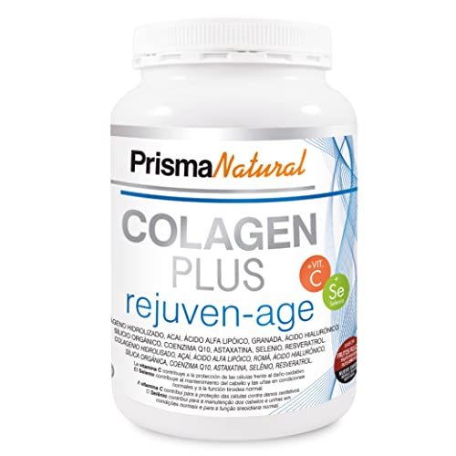 Prisma Natural - Colageno Hidrolizado en Polvo con Ácido Hialurónico y Vitamina C. Suplemento Antiedad para Regeneración Articulaciones, Huesos, Piel, Uñas y Pelo, 300 g