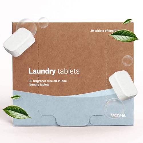 Vove | Eco-Friendly Laundry Detergent Tablets | 30 Tabs | Washing Liquid, Laundry capsules, Washing Powder | Biodegradable & Powerful Stain Fighter | Vegan & Cruelty-Free | Fragrance free |
