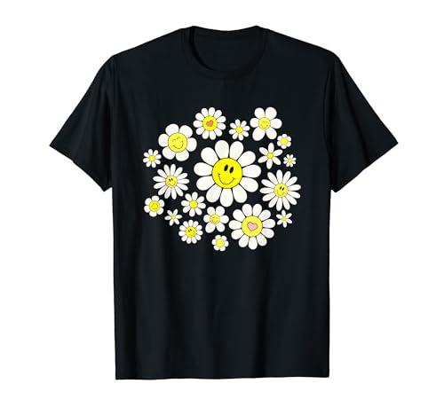 Cute Smile Face Flower Happy Face Flowers Heart Kids Girls T-Shirt