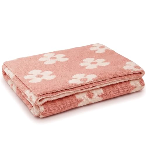 Image of Living Textiles Pink Floral Daisy Chenille Soft Baby Blanket Reversible Premium Cozy Fabric for Best Comfort - Infant,Toddler,Newborn,Swaddle,Nursery,Boy,Girl,Unisex, Throw,Crib,Stroller,Gift 40x30in
