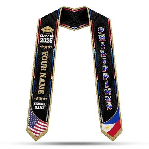 MonkeyVan Philippine Graduation Stole Philippines Graduation Flag Stole Sash Philippine American Flag Graduation Sash Plp15