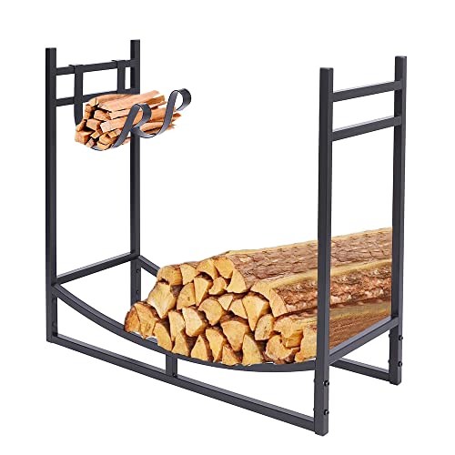 Kaminholzregal,Brennholzregal Holzhalter,Metall Feuerholzregal,Mit zwei Haken Metall Holz Brennholzregalen, 82,5 * 32,5 * 75 cm,Schwarz Cover