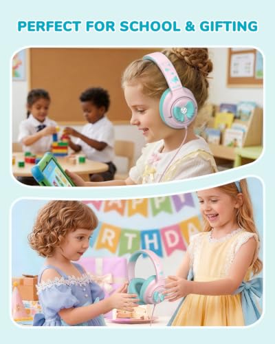 Image of iClever C371 USB C Headphones for Kids, 85dBA Safe Sound, Over-Ear Foldable Kids Headphones with Cord, Boys Girls Toddler Headphones for School Travel Chromebook Tablet iPad, Cloud Pink