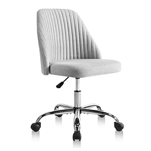 HOMEFLA Desk Chair, Home Office Task Chair Modern Linen Fabric Chair Adjustable Swivel Mid-Back Cute Upholstered Armless Computer Chair with Wheels for Bedroom Studying Room Vanity Room (Light Grey)
