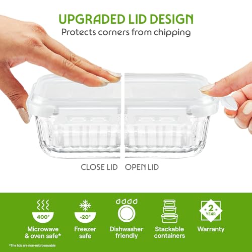 Image of Borosil 800 ml Fluted Klip N Store Square Food Storage Container with Air Tight Glass Lid | Borosilicate Glass Container for Lunchbox | Microwave & Dishwasher Safe | Transparent