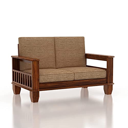 Image of K L FURNITURE Wooden Solid Sheesham Wood 5 Seater Sofa Set With Cushions (5 Seater Sofa | (3+2) Honey Finish, Brown