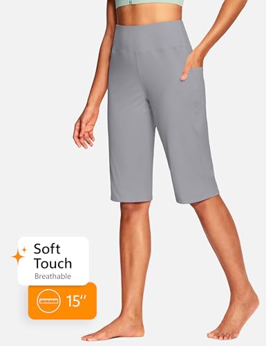 Image of ISEEGZ 15 inch / 18 inch / 21 inch / 25 inch Capri Pants for Women High Waist with Pockets Women's Capris Workout Yoga Pants Loose Straight Leg