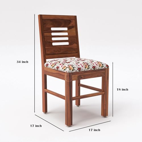 Image of VK Furniture Sheesham Solid Wood 4 Seater Dining Table Set of Four with 4 Print Cushion Chairs for Dinner Hall Kitchen Living Room Home Office Restaurant |L45 X W30 X H30|Natural Finish 01