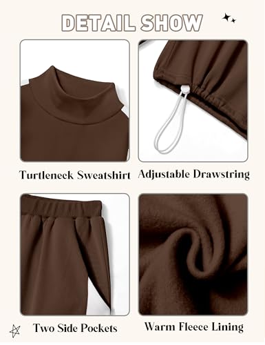 Image of AGAPENG Girls Clothes 2 Piece Outfits Turtleneck Sweatsuit Fleece Colorblock Sweatshirt Wide Leg Sweatpants Fall Winter Sets