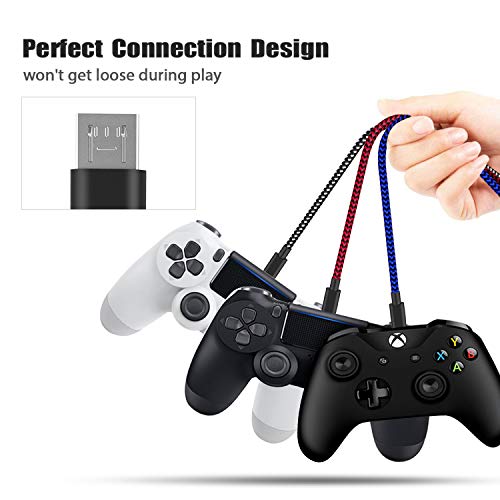 [3 Pack 10Ft] Ps4 Controller Charger Charging Cable Nylon Braided Micro Usb High Speed Data Sync Cord Compatible With Playstation 4, Ps4, Xbox One S/X Controller, Android Phones (Black&Blue&Red) #TOP4
