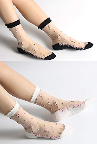 Women 2019 Transparent Mesh Black White Ankle High Socks Short Stocking3