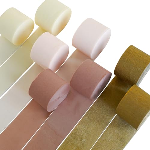 Image of PartyWoo Pink and Gold Crepe Paper Streamers 8pcs 656ft Pack of Baby Dusty Pink Gold Ivory White Crepe Paper Streamers for Birthday Baby Shower Graduation Wedding Bachelorette Party Decorations