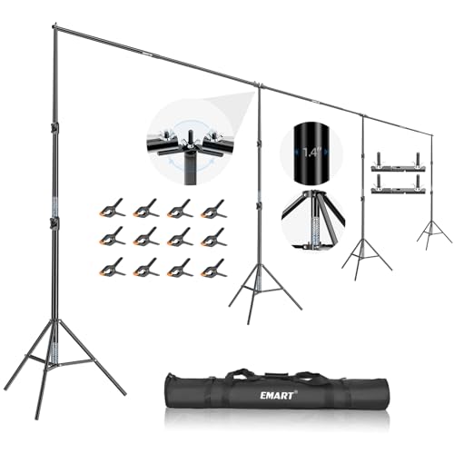 EMART Back Drop Adjustable Stand,30X10ft Backdrop Stand Heavy Duty Photography Background Support System Kit with 300° Angle Rotatable Connector and 12 Spring Clamps for Parties,Wedding,Photo Studio by EMART - Used condition - CA$135.16