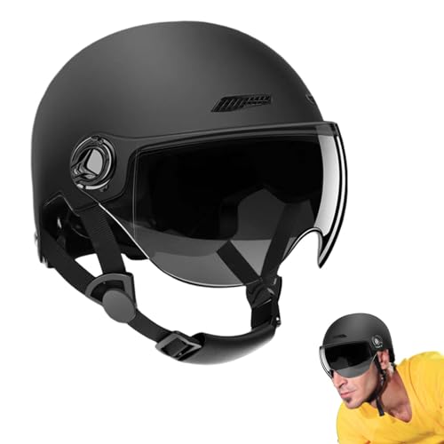 Casco Moto Hombre Jets con Visera Solar, Cascos De Ciclomotor Hombre, con Gafas De Doble Capa Forro Cómodo Cascos, El Cabezal Anticolisión Protege La Seguridad Vial De Los Usuarios